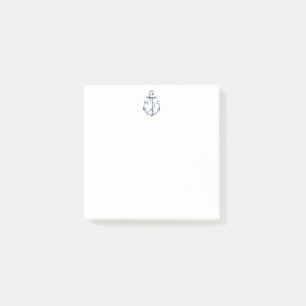 Bloco De Notas Azul Marinho de Âncora Náutica Monograma