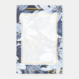 Bloco De Notas Azul Marinho e Dourado Floral Aquarelado Elegante