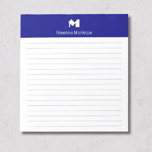 Bloco De Notas Azul Marinho Estiloso Personalizado Monograma Nome