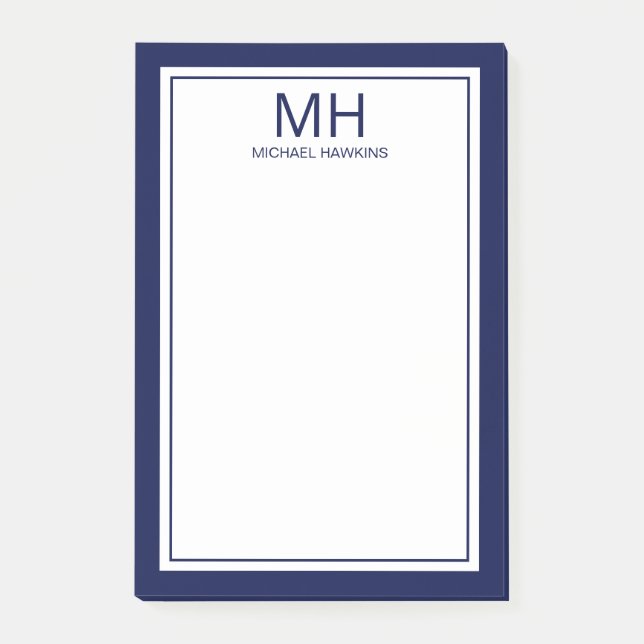 Bloco De Notas Azul Marinho Monogramado Masculino (Frente)