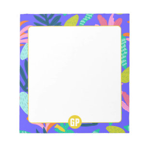 bloco de notas azul monograma personalizado fofo