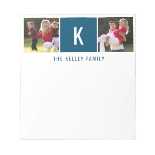Bloco de notas azul personalizado foto da família