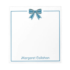 Bloco De Notas Azul Préppy e Laço Branco Personalizado