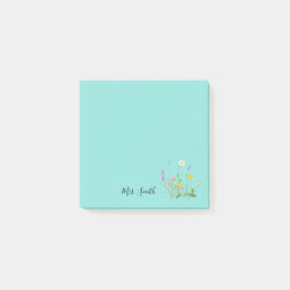 Bloco De Notas Azul-Teal de Monograma Floral Personalizado