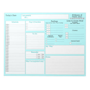 Bloco De Notas Azul Teal Planejador Diário Diário 5 e 1 Com