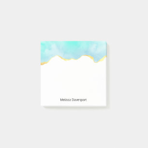 Bloco De Notas Azul Tropical Tranquila Verde com Borda Dourada