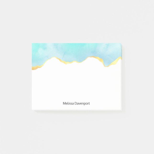 Bloco De Notas Azul Tropical Tranquila Verde com Borda Dourada (Frente)