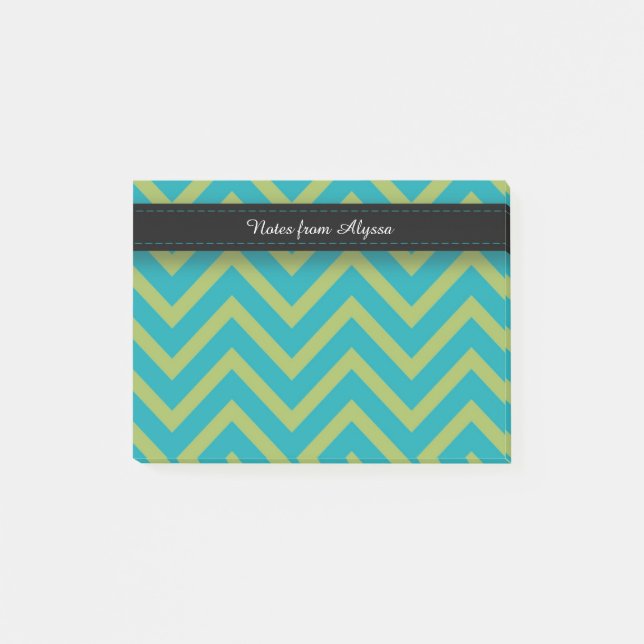 Bloco De Notas Azul / Verde Água e Chevron Verde (Frente)