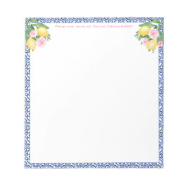 Bloco De Notas Azulejos Azuis bonito Capri Lemons | Da Mesa Do