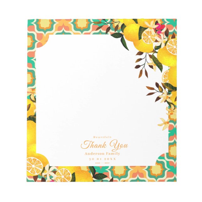 Bloco De Notas Azulejos Mediterrâneos Limão Laranja (Frente)