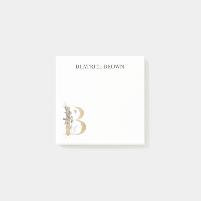 Bloco De Notas B Monograma Floral Personalizado (Frente)