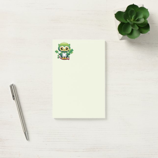 Bloco De Notas Baby Owl Cute St Patrick Cartoon (Escritótio)