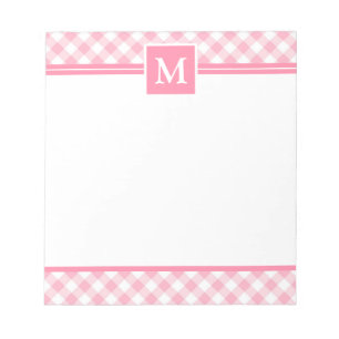 Bloco De Notas Baby Pink Gingham Check Monograma