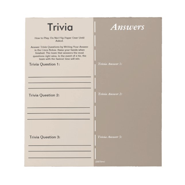 Bloco De Notas Baby Shower Trivia Party Game - Custom Questions (Frente)