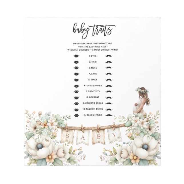 Bloco De Notas Baby Traits Baby Shower Game (Frente)