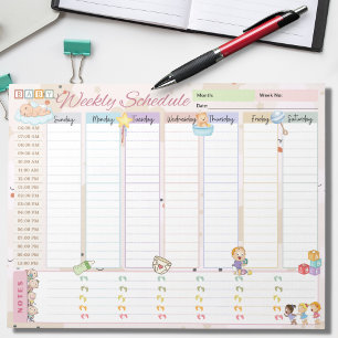 Bloco De Notas Baby Weekly Schedule Planner Pastel Rosa claro