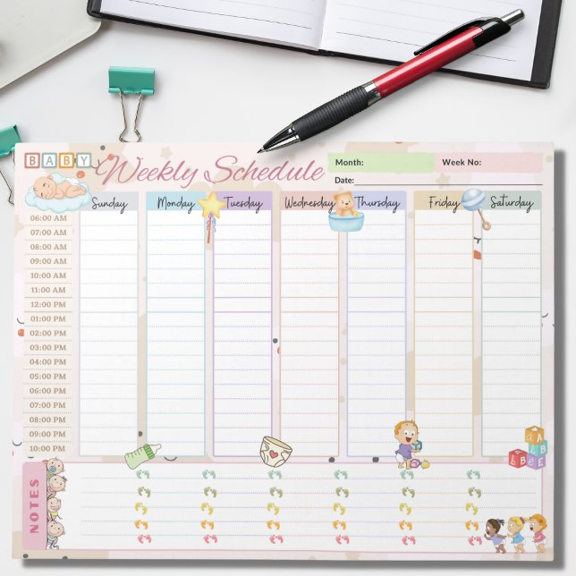 Bloco De Notas Baby Weekly Schedule Planner Pastel Rosa claro (Criador carregado)