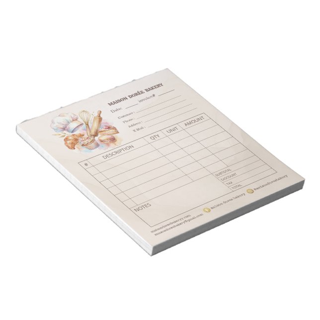 Bloco De Notas Bakery Pastry Chef Invoice Sale Order Form Receipt (Inclinado)