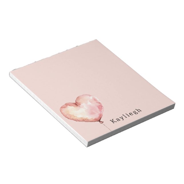 Bloco De Notas Balão de Coração Rosa Creme (Inclinado)