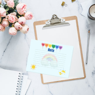 Bloco De Notas Balão do Coração Whimsical e Notas do Arco-Íris