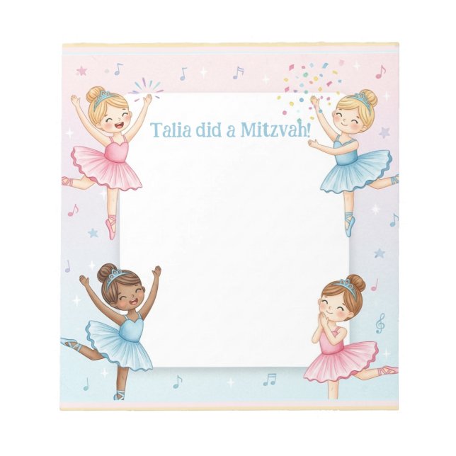 Bloco De Notas Ballerina Dancer Personalizou Mitzvah Nota Notepad (Frente)