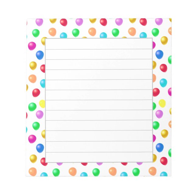 Bloco De Notas Balões de Aniversário Multicoloridos em Linha (Frente)