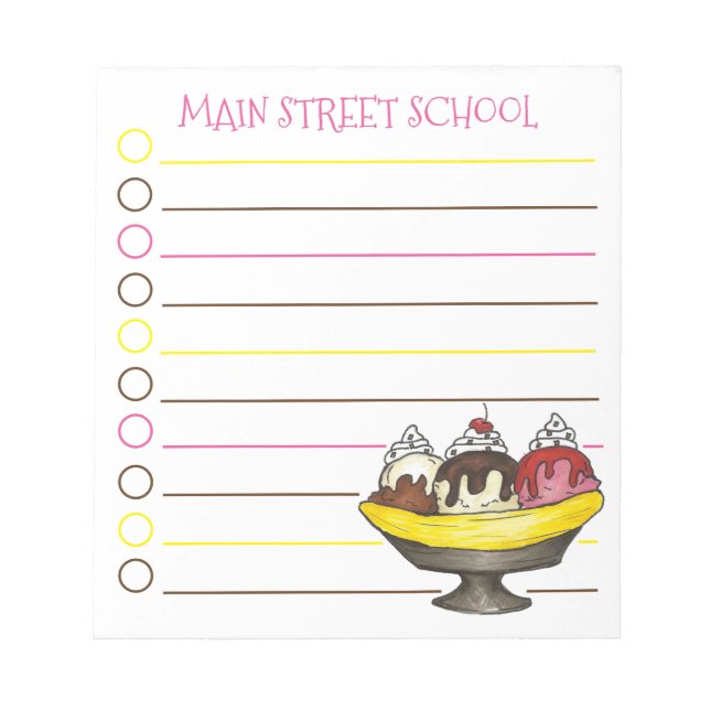 Bloco De Notas Banana Split Sorvete Sundae Grocery List (Frente)