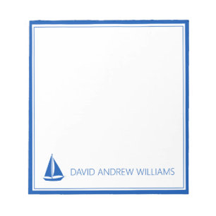 Bloco De Notas Barco à Vela Personalizado Azul Naval e Branco