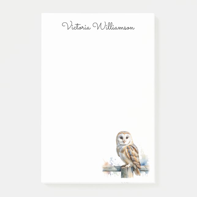 Bloco De Notas Barn Owl Wildlife Bird of Prey Custom Name (Frente)