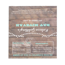 Bloco De Notas Barnwood Lights Teal Bat Mitzvah Candy Wrappers