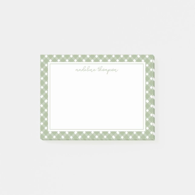 Bloco De Notas Basic Gingham Sage Green Border (Frente)