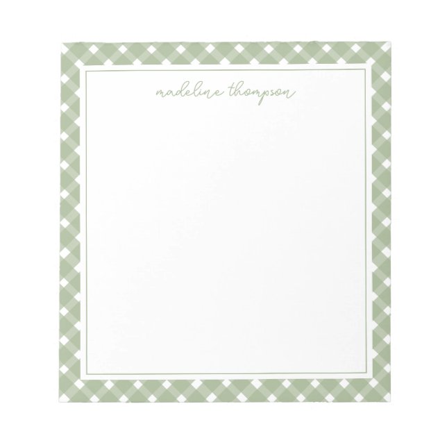 Bloco De Notas Basic Gingham Sage Green Border Notepad (Frente)