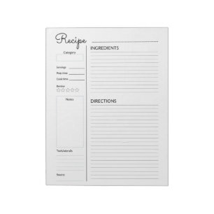 Bloco De Notas Basic Recipe Pages