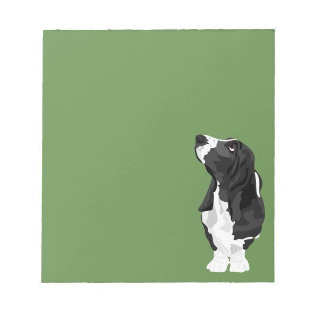 Bloco De Notas Basset Hound preto e branco (Frente)