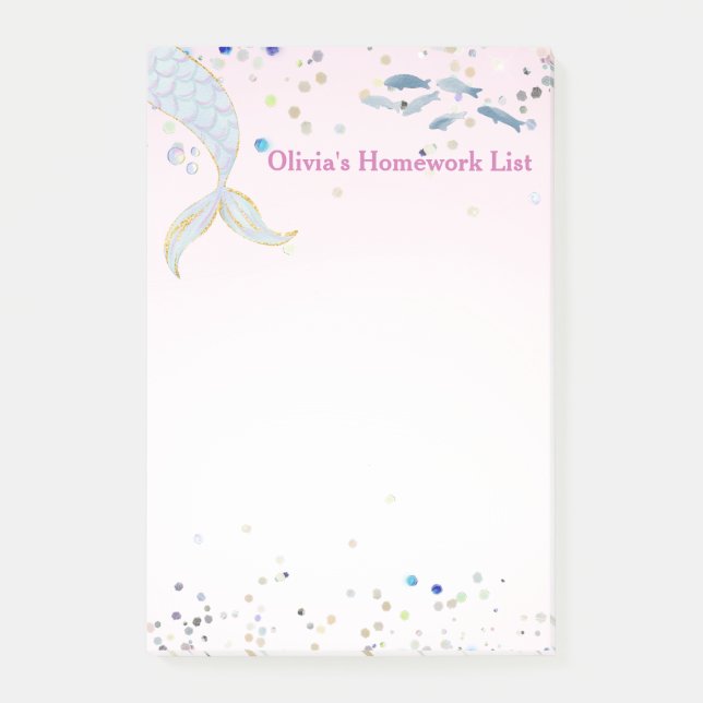 Bloco De Notas Bateria De Sereia Com Glitter Whimsical Sob O Mar (Frente)