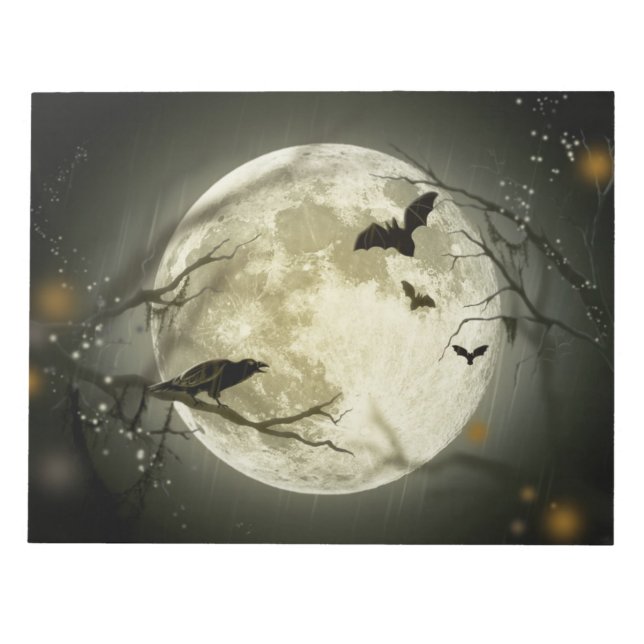 Bloco De Notas Bats By the Moon on Halloween (Frente)