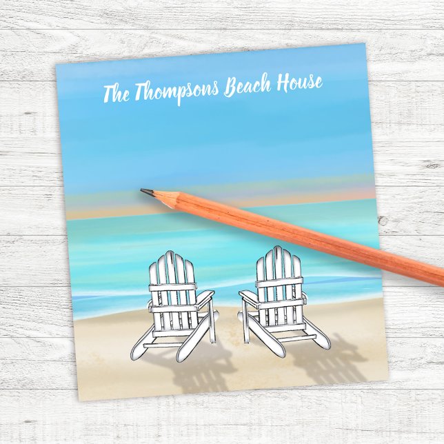 Bloco De Notas Beach House Blue Ocean Personalizado (Beach House Personalized Notepad.)
