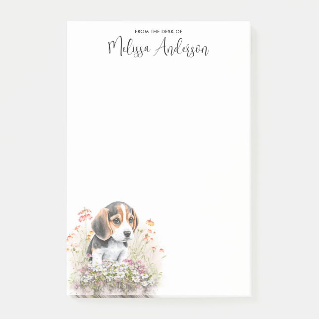 Bloco De Notas Beagle Dog Lover Cute Puppy Nome Personalizado (Frente)