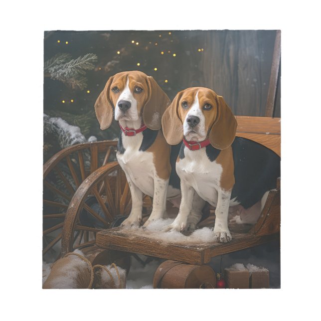 Bloco De Notas Beagle Snowy Sleigh Decência de Natal (Frente)