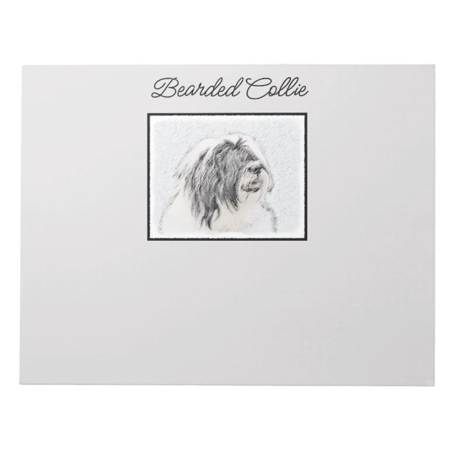 Bloco De Notas Bearded Collie Drawing - Cute Original Dog Art (Frente)