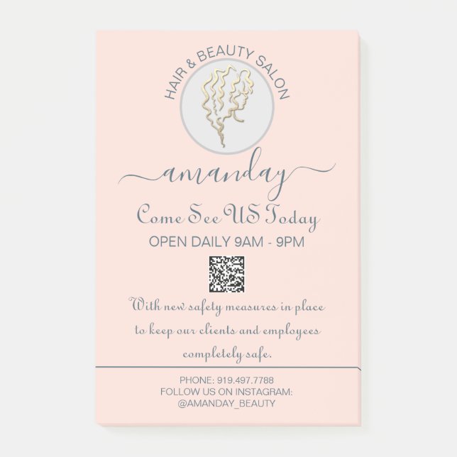 Bloco De Notas Beaut Salon Be Safe Logo Hairdresser Código QR (Frente)