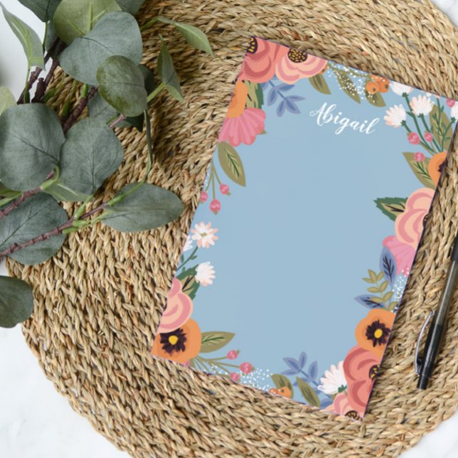 Bloco De Notas Beautiful Pastel Boho Flowers - Custom Name (Criador carregado)
