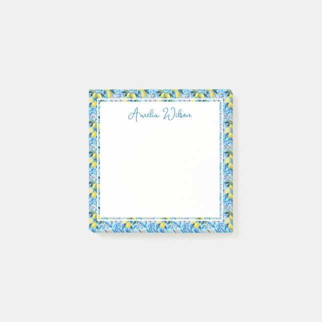 Bloco De Notas Beautiful Pattern of Vibrant Lemons Personalized (Frente)