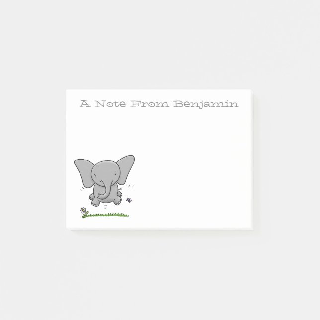 Bloco De Notas Bebê elefante verde ilustração em desenho animado  (Frente)