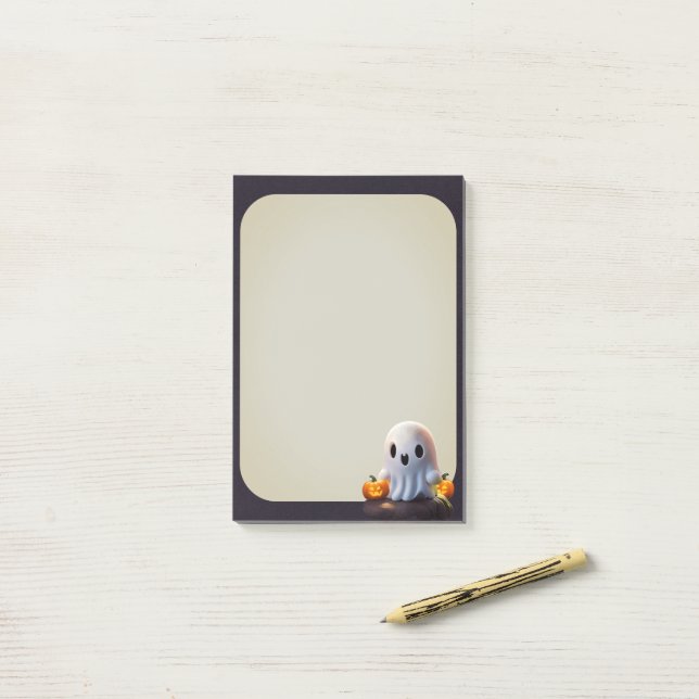 Bloco De Notas Bebê Fantasma Caráter de Dia das Bruxas (Na mesa)