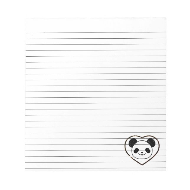 Bloco De Notas Bebê Panda Urso E Coração Carimbado Com Linhas (Frente)