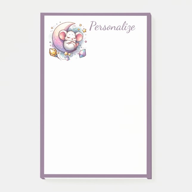 Bloco De Notas Bebê Rato Fofo Dormindo na Lua Personalize (Frente)