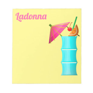 Bloco De Notas Bebida tropical verão azul-havaiano-amarelo-rosa