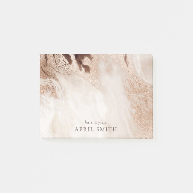 Bloco De Notas bege de textura do mármore do agitador Dourado Ele (Frente)