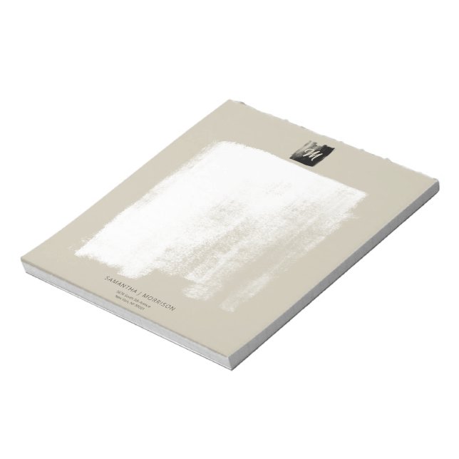 Bloco De Notas Beige Artístico Monograma Formal Nome Único Elegan (Invertido)